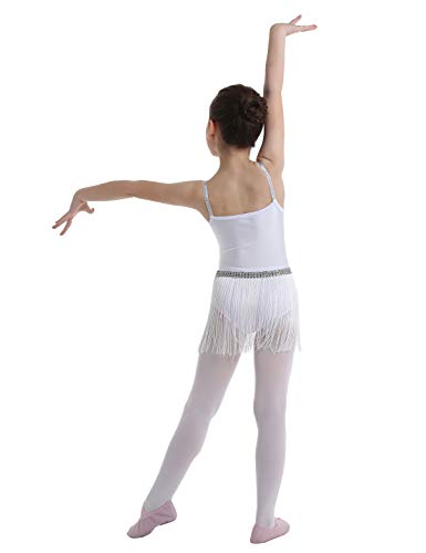 inhzoy Vestido de Baile Latino Flecos para Niña Maillot Tirantes de Ballet Clásico Lentejuelas Vestido de Danza Tango Samba Rumba Disfraz Bailarina Blanco 10 Años