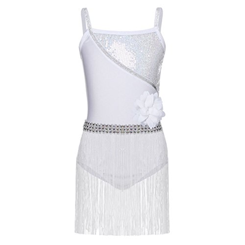 inhzoy Vestido de Baile Latino Flecos para Niña Maillot Tirantes de Ballet Clásico Lentejuelas Vestido de Danza Tango Samba Rumba Disfraz Bailarina Blanco 8 Años inhzoy Vestido de Baile Latino Flecos para Niña Maillot Tirantes de Ballet Clásico Lentejuelas Vestido de Danza Tango Samba Rumba Disfraz Bailarina Blanco 8 Años
