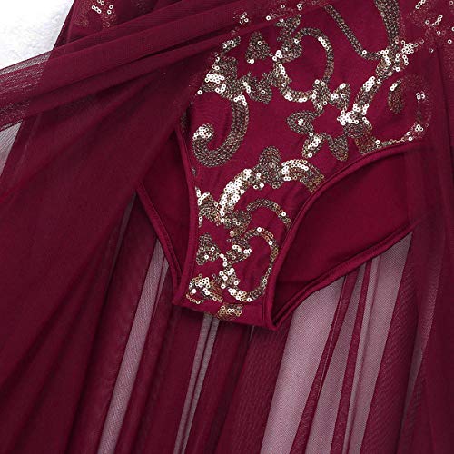 inhzoy Vestido de Danza Ballet Lentejuelas para Mujer Maillot Tutú Leotardo de Gimnasia Patinaje Vestido de Danza Lírica Contemporánea Traje Bailarina Fiesta Vino Rojo Small