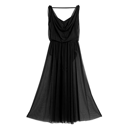 inhzoy Vestido de Danza Ballet para Mujer Maillot Largo Sin Mangas Vestido de Danza Lírica Baile de Salón Leotardo de Patinaje Gimnasia Disfraz de Bailarina Negro Medium