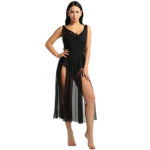 inhzoy Vestido de Danza Ballet para Mujer Maillot Largo Sin Mangas Vestido de Danza Lírica Baile de Salón Leotardo de Patinaje Gimnasia Disfraz de Bailarina Negro Medium