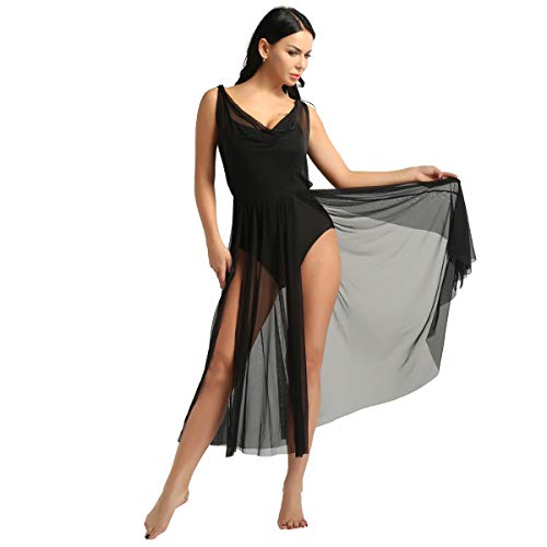 inhzoy Vestido de Danza Ballet para Mujer Maillot Largo Sin Mangas Vestido de Danza Lírica Baile de Salón Leotardo de Patinaje Gimnasia Disfraz de Bailarina Negro Medium