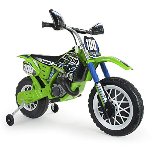 INJUSA - Moto Cross Kawasaki a Batería 6V Licenciada con Acelerador en Puño y Bandas de Goma en Las Ruedas Recomendada a Niños +3 Años