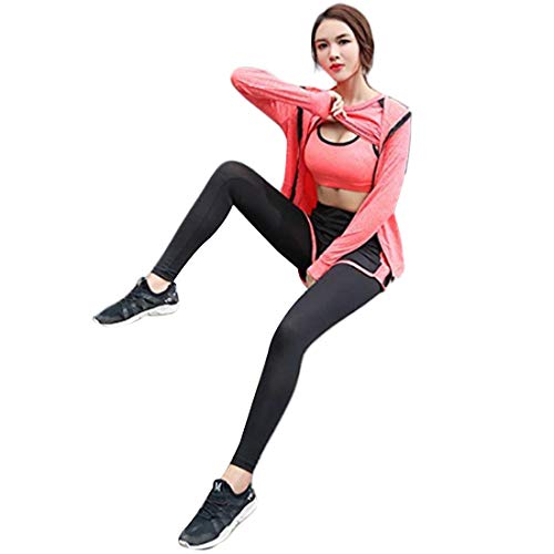 Inlefen Conjuntos de chándal de Mujer Conjunto de Traje de Deporte Conjunto de Ropa Deportiva Deportiva de Secado rápido Jogging Suave para Mujer Ropa de Yoga Conjunto de 5 Piezas Naranja M