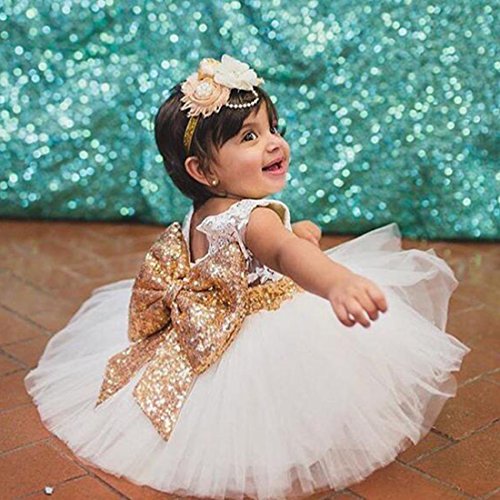 Inlefen Girls Bowknot Lace Princess Skirt Summer Lentejuelas Vestidos para bebés niños pequeños 0-5 años Blanco 100/2-3 años