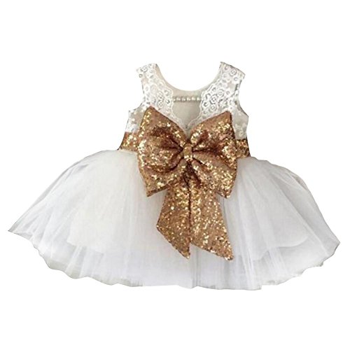 Inlefen Girls Bowknot Lace Princess Skirt Summer Lentejuelas Vestidos para bebés niños pequeños 0-5 años Blanco 100/2-3 años