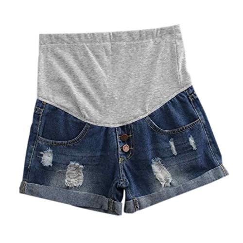 Inlefen Mujer Shorts de Mezclilla de Maternidad Jean Shorts de salón El Embarazo Corto Pantalones Ajustable Over Bump Pantalones Vaqueros