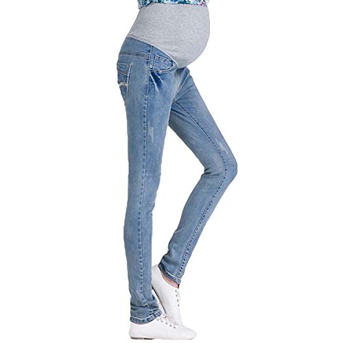 Inlefen Vintage Jeans de Maternidad: sobre la Protuberancia, Mezclilla Embarazo Look Leggings Pretina