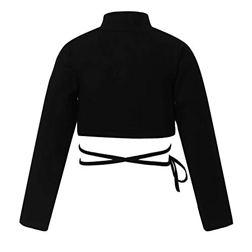 inlzdz Crop Top Manga Larga para Danza Jazz Baile Moderno Niña Camiseta Corta Cuello Alto Tops Deportivo Gym Yoga Entrenamiento Chica Negro 9-10 años