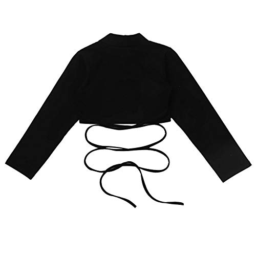 inlzdz Crop Top Manga Larga para Danza Jazz Baile Moderno Niña Camiseta Corta Cuello Alto Tops Deportivo Gym Yoga Entrenamiento Chica Negro 9-10 años