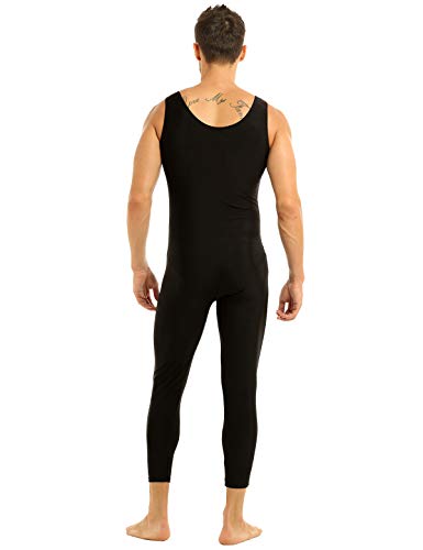 inlzdz Hombre Body Elástico de Danza sin Mangas Maillot Gimnasia Ritmica Mono Deportivo Ciclismo Bodysuit Push Up Dancewear Negro Medium