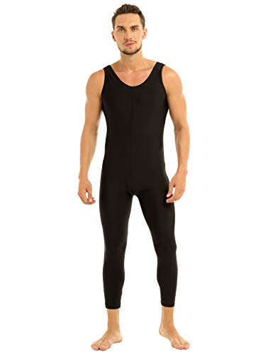 inlzdz Hombre Body Elástico de Danza sin Mangas Maillot Gimnasia Ritmica Mono Deportivo Ciclismo Bodysuit Push Up Dancewear Negro Medium