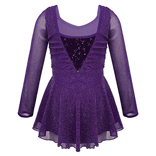 inlzdz Maillot de Patinaje Artística sobre Hielo para Niña Brillantes Vestido de Danza Ballet Manga Larga Gimnasia Disfraz de Actuación Escénica Púpura 7-8 Años inlzdz Maillot de Patinaje Artística sobre Hielo para Niña Brillantes Vestido de Danza Ballet Manga Larga Gimnasia Disfraz de Actuación Escénica Púpura 7-8 Años