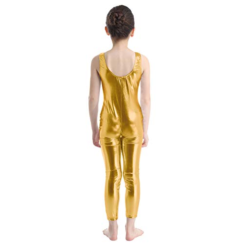 inlzdz Mailot de Ballet para Niñas 3-14 Años Mono de Gimnasia Brillante Pantalones Largos Leotardo Elástico Jumpsuit Ropa de Actuación Traje de Bailarina Dorado 5-6 Años