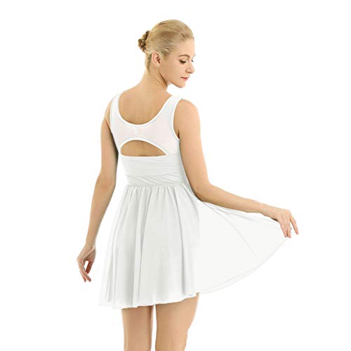 inlzdz Vestido de Ballet Danza Latina Mujer Mailot de Danza Contemporanea Leotardo Gimnasia Rítmica Traje de Bailarina Vestido de Actuación Fiesta Espectáculo Blanco Small