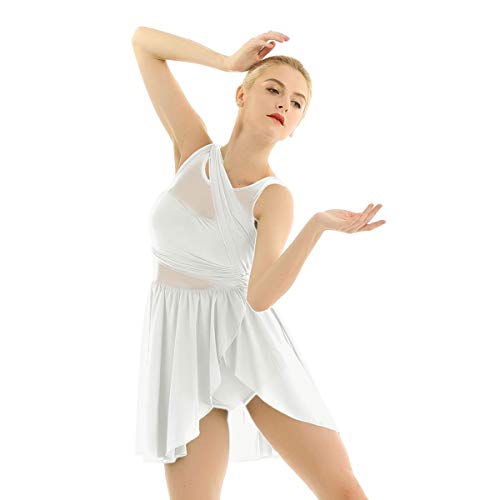 inlzdz Vestido de Ballet Danza Latina Mujer Mailot de Danza Contemporanea Leotardo Gimnasia Rítmica Traje de Bailarina Vestido de Actuación Fiesta Espectáculo Blanco Small
