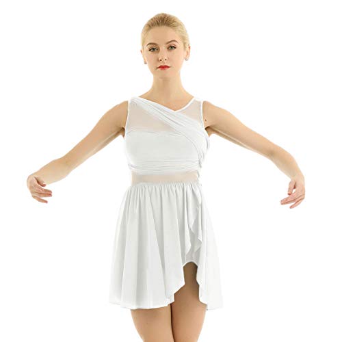 inlzdz Vestido de Ballet Danza Latina Mujer Mailot de Danza Contemporanea Leotardo Gimnasia Rítmica Traje de Bailarina Vestido de Actuación Fiesta Espectáculo Blanco Small