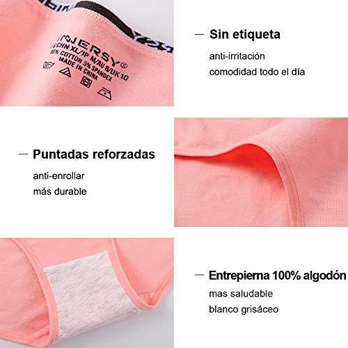 INNERSY Bragas Mujer Culotte de Algodón Braguitas Ropa Interior Cómoda y Sexy Pack de 6 (S-EU 38, Brights)