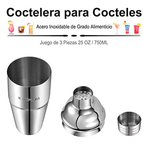 INNÔPLUS Coctelera, Coctelera para Cocteles, Coctelera Boston de Acero Inoxidable, Martini Coctelera Profesional de 750ml con Colador Integrado Mezclador/Agitador, Coctelera Coctel Manhattan Shaker