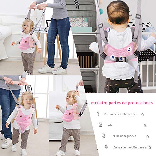 INPHER Arnes Bebe, Arneses Tirantes Respirables, Arnes para Caminar Primeros Pasos, Andador Chaleco Ajustable para Aprender Andar Niños, con 2 Cadenas para Chupetes, Rosa INPHER Arnes Bebe, Arneses Tirantes Respirables, Arnes para Caminar Primeros Pasos, Andador Chaleco Ajustable para Aprender Andar Niños, con 2 Cadenas para Chupetes, Rosa