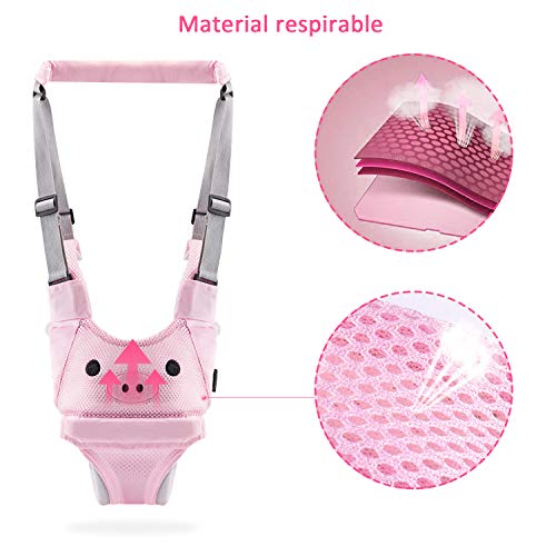 INPHER Arnes Bebe, Arneses Tirantes Respirables, Arnes para Caminar Primeros Pasos, Andador Chaleco Ajustable para Aprender Andar Niños, con 2 Cadenas para Chupetes, Rosa