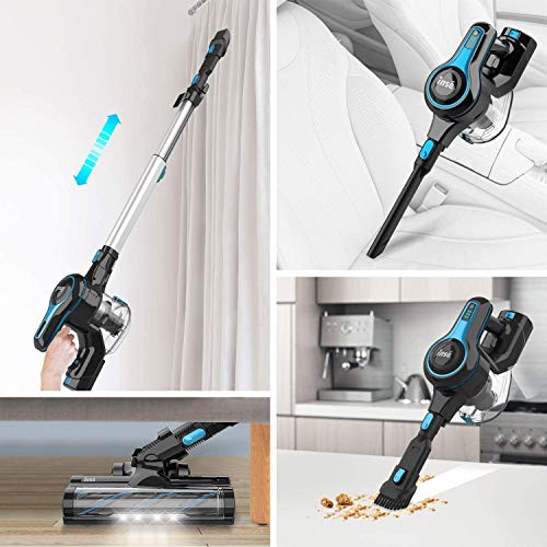 INSE Aspirador Sin Cable, 4 en 1 Vertical Escopa y de Mano Aspirador Escoba Sin Cable, Autonomía hasta 45min, Filtración de 3 Etapas, Capacidad 1.2L, Gran Cepillo Motorizado, Luz LED INSE Aspirador Sin Cable, 4 en 1 Vertical Escopa y de Mano Aspirador Escoba Sin Cable, Autonomía hasta 45min, Filtración de 3 Etapas, Capacidad 1.2L, Gran Cepillo Motorizado, Luz LED