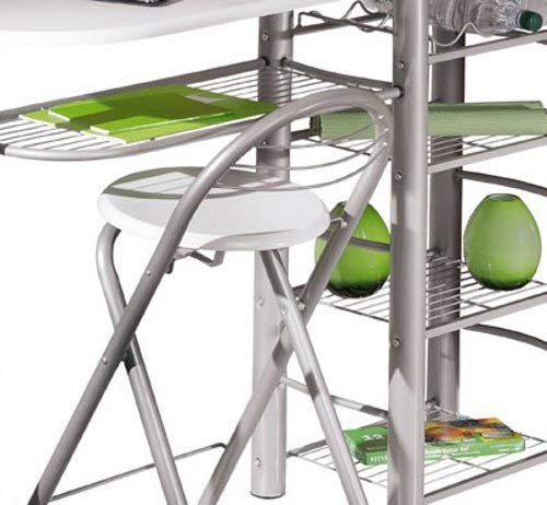 Inter Link Frolly 1 Mesa de Cocina con 2 taburetes de Bar MDF Blanco Metal Brillante Gris Plateado, Aluminio