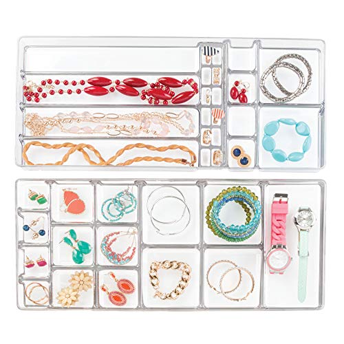 InterDesign - Linus - Caja-alhajero de 2 niveles, Organizador de armario y cajón para collares, pulseras, aros, pendientes, broches, accesorios para el cabello - grande - Claro InterDesign - Linus - Caja-alhajero de 2 niveles, Organizador de armario y cajón para collares, pulseras, aros, pendientes, broches, accesorios para el cabello - grande - Claro