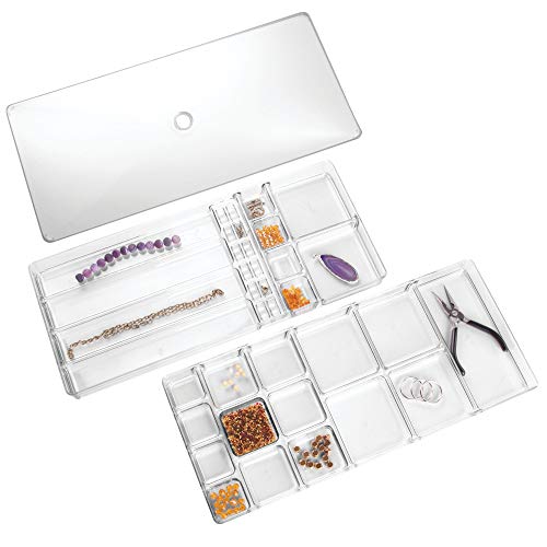 InterDesign - Linus - Caja-alhajero de 2 niveles, Organizador de armario y cajón para collares, pulseras, aros, pendientes, broches, accesorios para el cabello - grande - Claro InterDesign - Linus - Caja-alhajero de 2 niveles, Organizador de armario y cajón para collares, pulseras, aros, pendientes, broches, accesorios para el cabello - grande - Claro