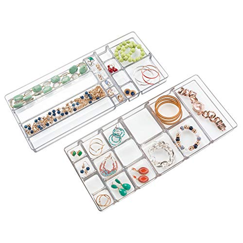 InterDesign - Linus - Caja-alhajero de 2 niveles, Organizador de armario y cajón para collares, pulseras, aros, pendientes, broches, accesorios para el cabello - grande - Claro