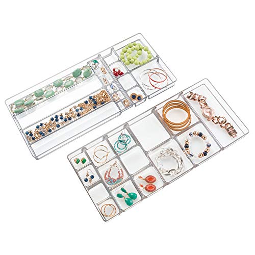 InterDesign - Linus - Caja-alhajero de 2 niveles, Organizador de armario y cajón para collares, pulseras, aros, pendientes, broches, accesorios para el cabello - grande - Claro InterDesign - Linus - Caja-alhajero de 2 niveles, Organizador de armario y cajón para collares, pulseras, aros, pendientes, broches, accesorios para el cabello - grande - Claro