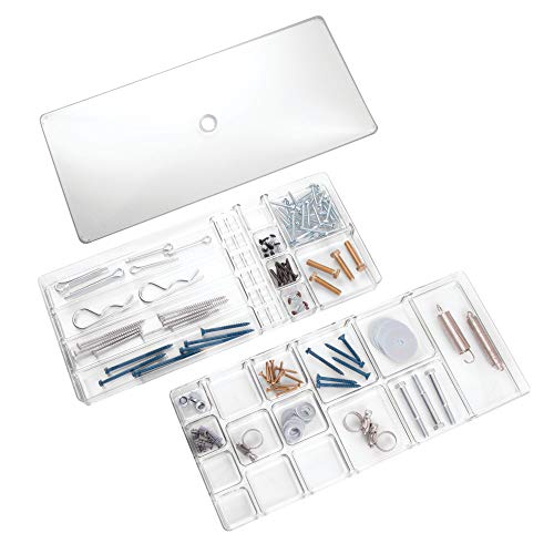 InterDesign - Linus - Caja-alhajero de 2 niveles, Organizador de armario y cajón para collares, pulseras, aros, pendientes, broches, accesorios para el cabello - grande - Claro