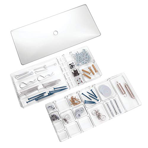 InterDesign - Linus - Caja-alhajero de 2 niveles, Organizador de armario y cajón para collares, pulseras, aros, pendientes, broches, accesorios para el cabello - grande - Claro InterDesign - Linus - Caja-alhajero de 2 niveles, Organizador de armario y cajón para collares, pulseras, aros, pendientes, broches, accesorios para el cabello - grande - Claro