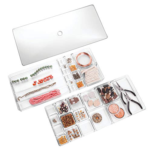 InterDesign - Linus - Caja-alhajero de 2 niveles, Organizador de armario y cajón para collares, pulseras, aros, pendientes, broches, accesorios para el cabello - grande - Claro InterDesign - Linus - Caja-alhajero de 2 niveles, Organizador de armario y cajón para collares, pulseras, aros, pendientes, broches, accesorios para el cabello - grande - Claro