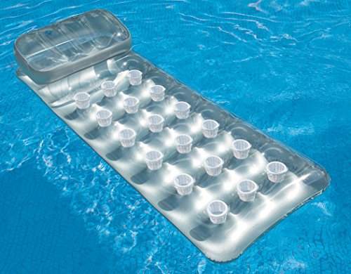 Intex 58894EU - Colchoneta hinchable color plata con 18 posavasos y almohada, 188 x 71 cm Intex 58894EU - Colchoneta hinchable color plata con 18 posavasos y almohada, 188 x 71 cm