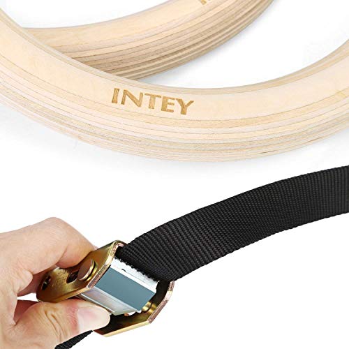 INTEY Anillas de Gimnasia, Anillos de Gimnasia de Madera con Ajustable Correas Hebillas de Largo para el Hogar de Gimnasio y Fitness Entrenamiento de Fuerza