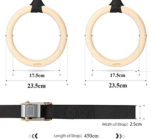 INTEY Anillas de Gimnasia, Anillos de Gimnasia de Madera con Ajustable Correas Hebillas de Largo para el Hogar de Gimnasio y Fitness Entrenamiento de Fuerza INTEY Anillas de Gimnasia, Anillos de Gimnasia de Madera con Ajustable Correas Hebillas de Largo para el Hogar de Gimnasio y Fitness Entrenamiento de Fuerza