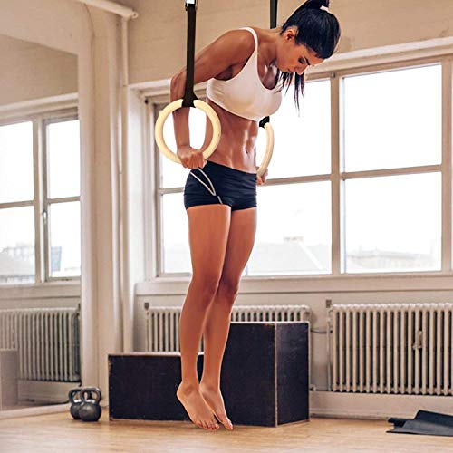 INTEY Anillas de Gimnasia, Anillos de Gimnasia de Madera con Ajustable Correas Hebillas de Largo para el Hogar de Gimnasio y Fitness Entrenamiento de Fuerza INTEY Anillas de Gimnasia, Anillos de Gimnasia de Madera con Ajustable Correas Hebillas de Largo para el Hogar de Gimnasio y Fitness Entrenamiento de Fuerza