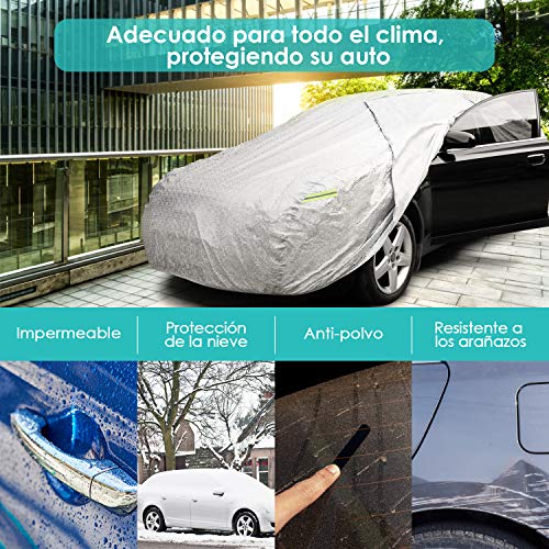 INTEY Funda para Coche, Funda Exterior del Coche, Anti-UV con Apertura Lateral, ebillas Cortavientos Ajustables, Resistente a excrementos de Paloma (4,8x1,75x1,2M)