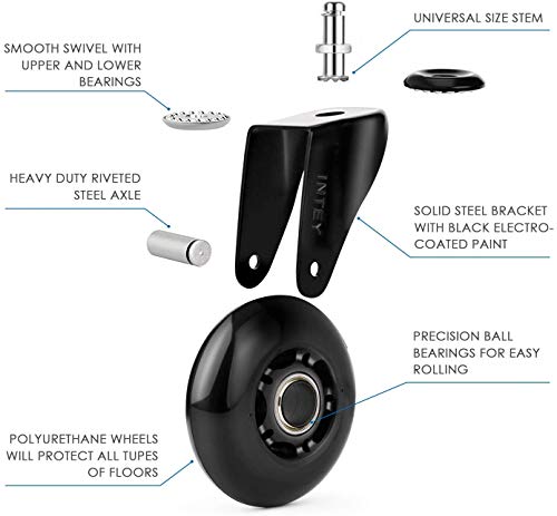 INTEY Ruedas para Silla Oficina - 5 pcs 10x22mm Ruedas para Muebles Chair Wheels Ruedas Silla Oficina para Parquet, Ajuste para Todos los Suelos Incluida la Madera Dura, Modelo Universal INTLZ01-B