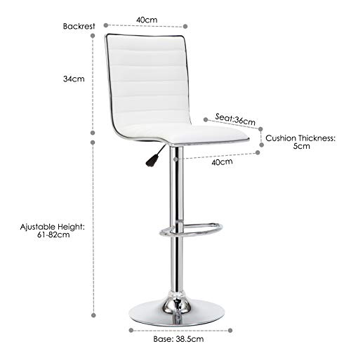 IntimaTe WM Heart 2 x Taburete de Bar con Alto Respaldo Regulable en Altura Taburete Giratorio de Cuero Artificial Reposapiés y Base Cromado, para Bar, Cocina, Familia (Blanco)