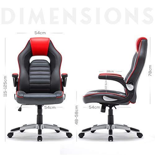 IntimaTe WM Heart Gaming Silla, Silla Oficina, Silla de Escritorio Giratoria y Ergonómica, Silla Ejecutiva de Espalda Alta PU, Apoyabrazos Ajustables y Mecanismo de Inclinación (Rojo & Gris)