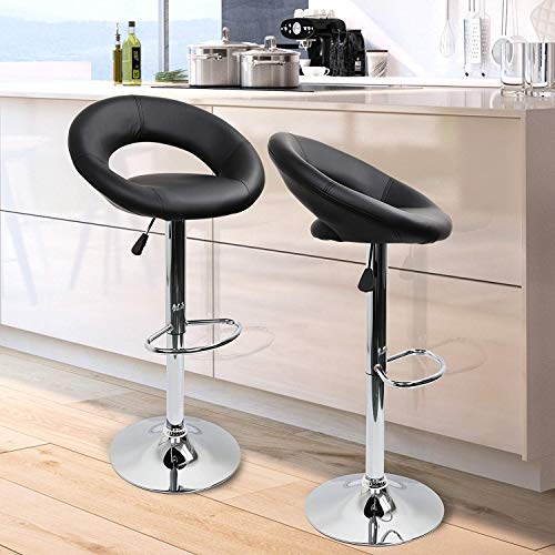 IntimaTe WM Heart Set de 2 x Taburetes de Bar Cuadrado y Moderno, Cuero de PU Telesilla con Respaldo Medialuna Altura Ajustable Giratoria para Bar Cocina (Negro)