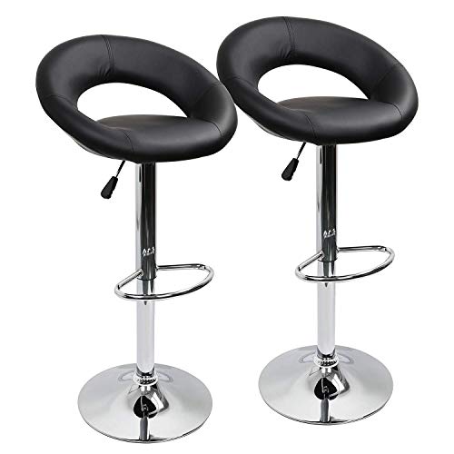 IntimaTe WM Heart Set de 2 x Taburetes de Bar Cuadrado y Moderno, Cuero de PU Telesilla con Respaldo Medialuna Altura Ajustable Giratoria para Bar Cocina (Negro)