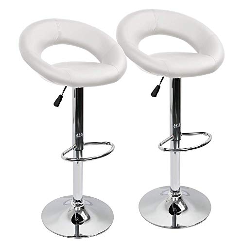 IntimaTe WM Heart Set de 2 x Taburetes de Bar Cuadrado y Moderno, Cuero de PU Telesilla con Respaldo Medialuna Altura Ajustable Giratoria para Bar Cocina (Blanco)