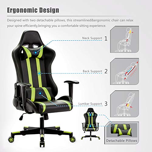 IntimaTe WM Heart Silla Gamer, Silla Gaming Silla Escritorio Giratoria, Altura Ajustable Respaldo Inclinable hasta 135 ° con Apoyabrazos Fijos (Verde)