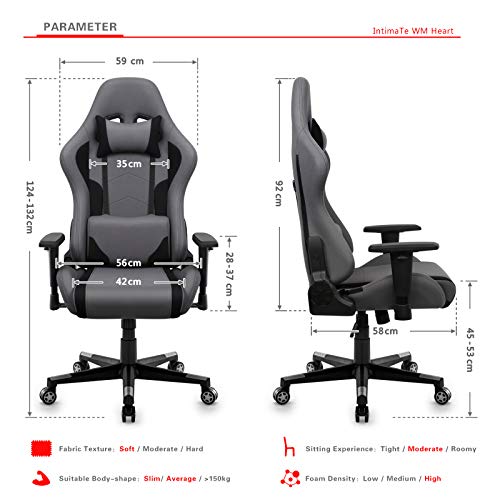 IntimaTe WM Heart Silla Gaming, Oficina Silla Computadora,Ergonómica Silla Giratoria, Silla Reclinable con Alto Respaldo,PC Silla (Gris 1) IntimaTe WM Heart Silla Gaming, Oficina Silla Computadora,Ergonómica Silla Giratoria, Silla Reclinable con Alto Respaldo,PC Silla (Gris 1)