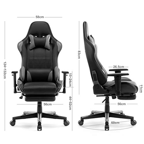 IntimaTe WM Heart Silla Gaming, Silla Gamer con Reposapiés Silla Escritorio Giratoria Altura Ajustable Respaldo Inclinable hasta 135 ° PU (Gris)