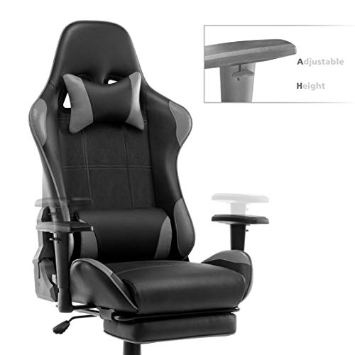 IntimaTe WM Heart Silla Gaming, Silla Gamer con Reposapiés Silla Escritorio Giratoria Altura Ajustable Respaldo Inclinable hasta 135 ° PU (Gris)