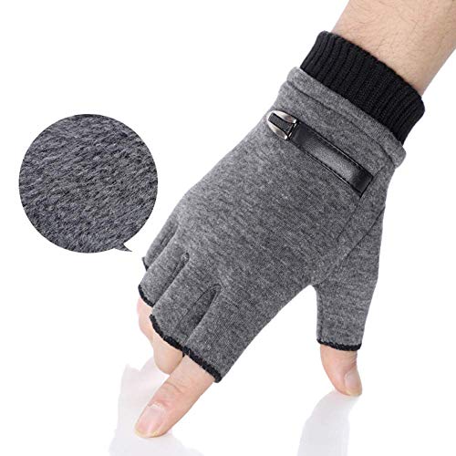 INTVN Guantes de Invierno sin Dedos 2 Pares Guantes sin Dedos Hombre Unisex Hombre Mujer(Negro y Gris)